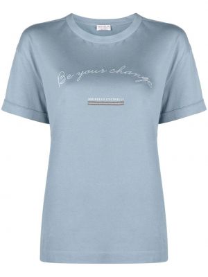 Тениска с принт Brunello Cucinelli синьо