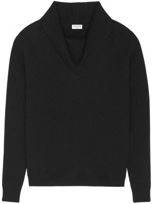 Pull en tricot à col v Saint Laurent noir