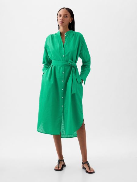Ľanové midi šaty Gap zelená