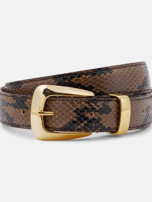 Cinturón de cuero de estampado de serpiente Khaite marrón