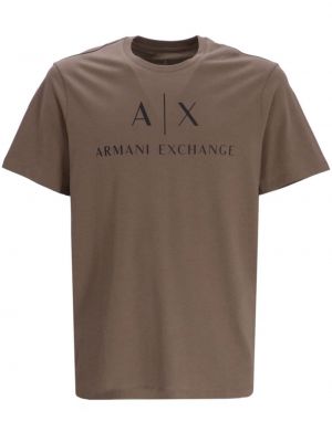 Памучна тениска с принт Armani Exchange кафяво