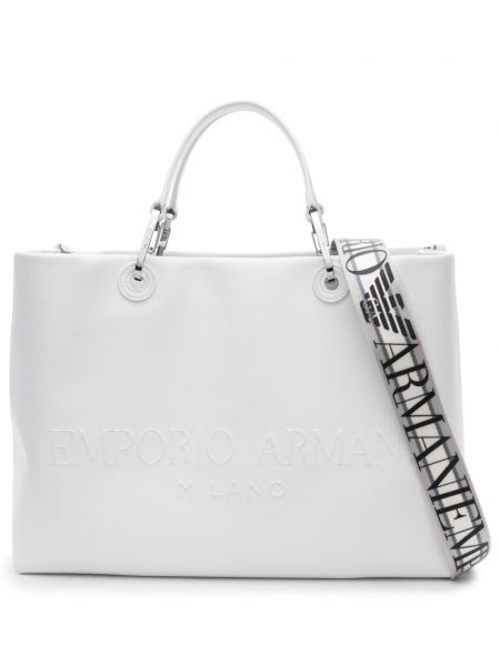 Δερμάτινη τσάντα shopper Emporio Armani λευκό