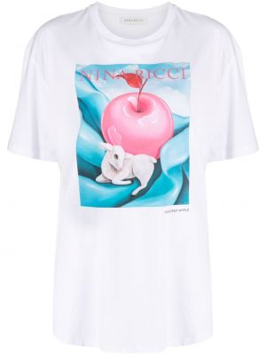 Памучна тениска с принт Nina Ricci бяло