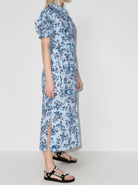 Květinové bavlněné midi šaty s potiskem Erdem modré