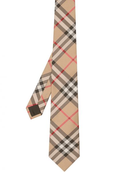 Kostkovaná hedvábná kravata Burberry hnědá