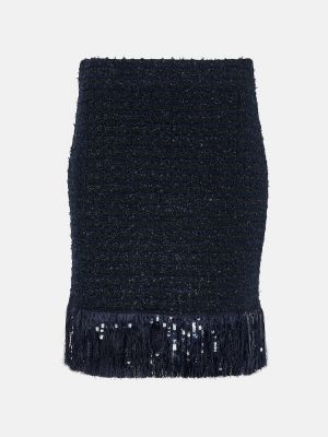 Mini falda con flecos de tweed Oscar De La Renta azul