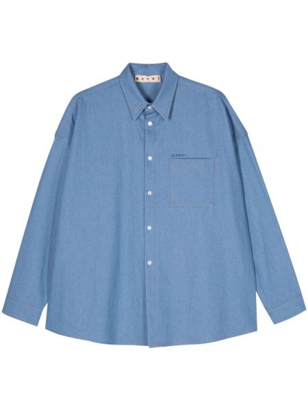 Βαμβακερό πουκάμισο με κέντημα Marni μπλε