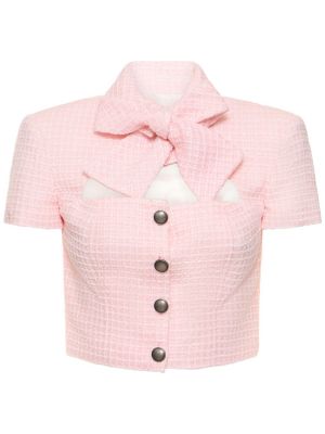 Crop top cu funde din tweed Alessandra Rich roz