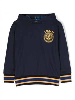 Ruudullinen puuvilla huppari tytöille Versace Kids sininen