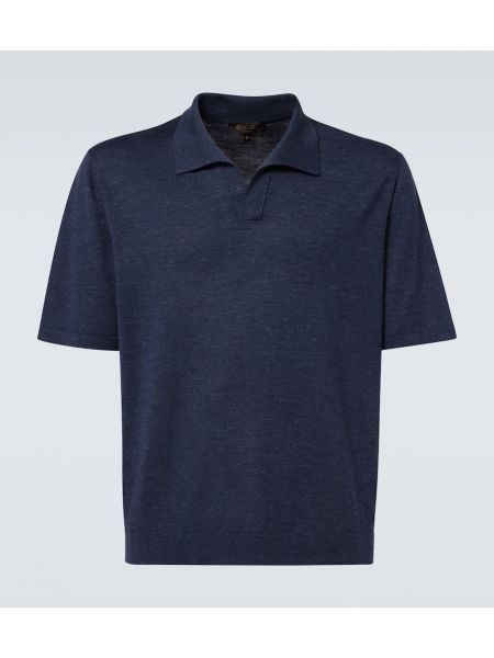 Poloshirt i linned i silke i kashmir Loro Piana blå