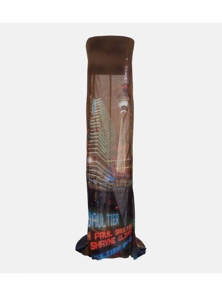 Tylové dlouhé šaty s potlačou Jean Paul Gaultier