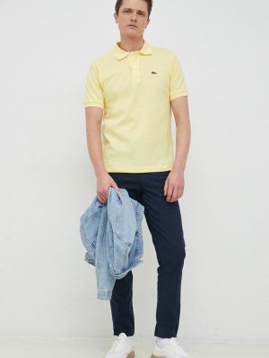 Памучна тениска с дълъг ръкав Lacoste жълто