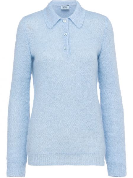 Megztas vilnonis polo marškinėliai Prada mėlyna