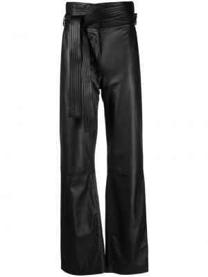 Viskózové kožené kalhoty s vysokým pasem s kapsami Manokhi - černá
