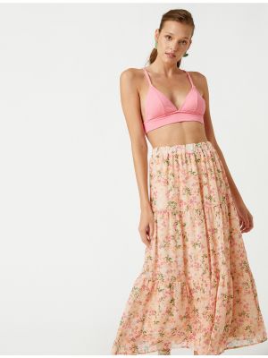 Długa spódnica szyfonowe w kwiatki Koton - różowy