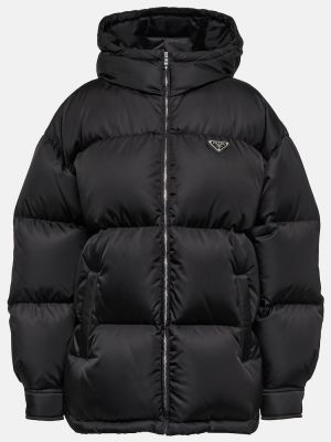 Péřová bunda z nylonu s kapucí Prada - černá