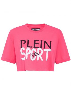 Raštuotas medvilninis sportiniai marškinėliai be rankovių Plein Sport rožinė