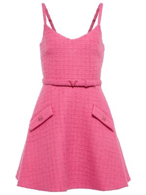 Mini vestido de lana de tweed Valentino rosa