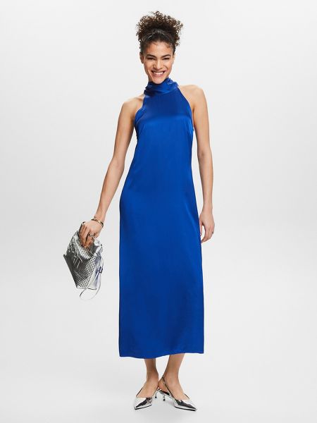 Vestido midi con cuello alto Esprit Collection azul