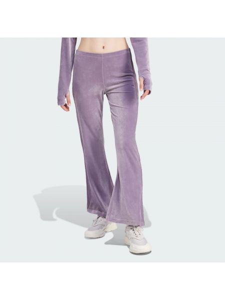 Aksamitne spodnie Adidas fioletowe