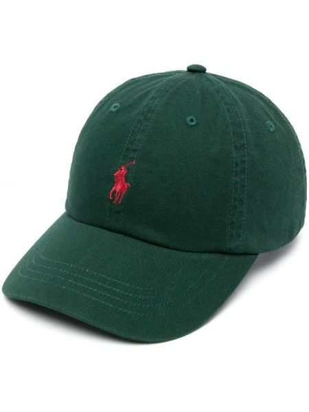 Puuvillased tikitud nokamüts Polo Ralph Lauren roheline