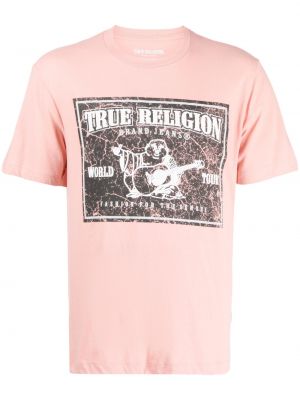 Памучна тениска с принт True Religion розово