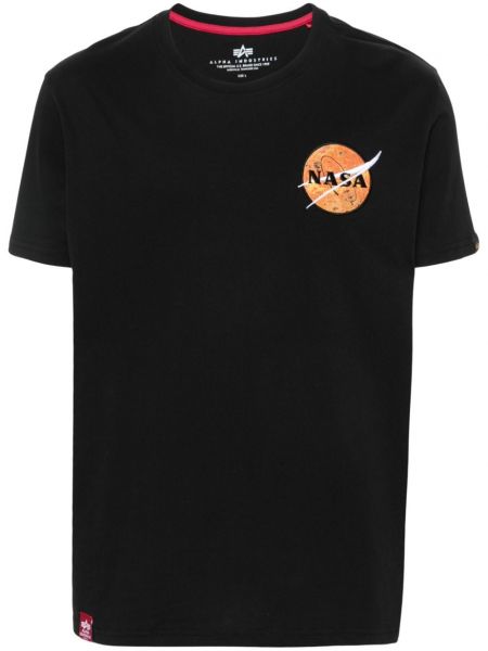 Kokvilnas t-krekls ar izšuvumiem Alpha Industries melns