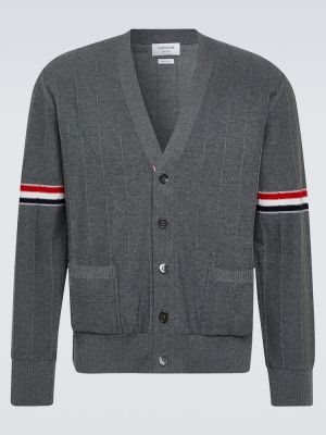 Cardigan di lana a righe Thom Browne grigio