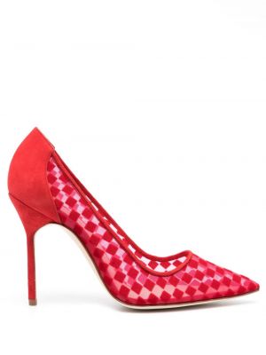 Pantofi cu toc în carouri Manolo Blahnik roșu