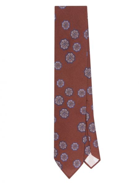 Копринена вратовръзка с принт с абстрактен десен Lardini кафяво