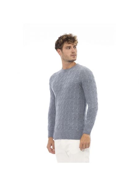 Sweter z okrągłym dekoltem Alpha Studio niebieski
