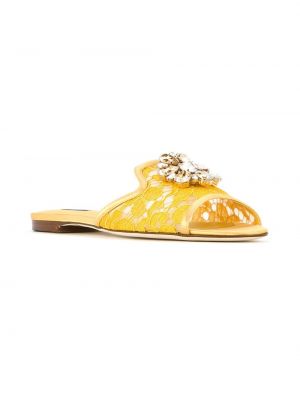 Nėriniuotos sandalai su kristalais Dolce & Gabbana geltona
