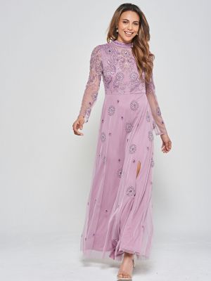 Длинное платье с вышивкой с рюшами Frock And Frill фиолетовое