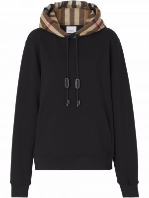Pamučna hoodie s kapuljačom karirana Burberry crna