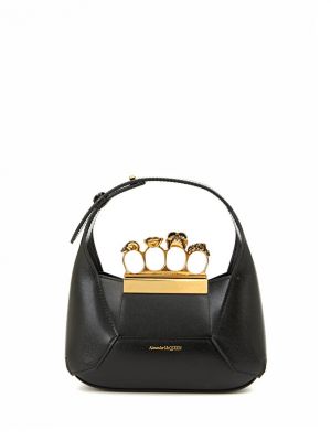 Миниатюрная женская кожаная сумка с драгоценными камнями Alexander McQueen черная
