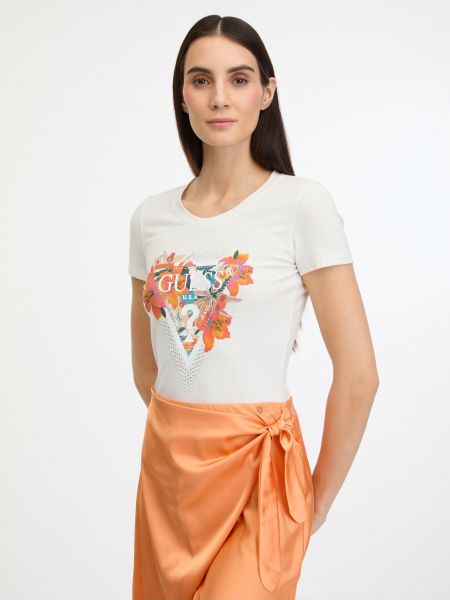 T-krekls ar tropisku rakstu Guess balts