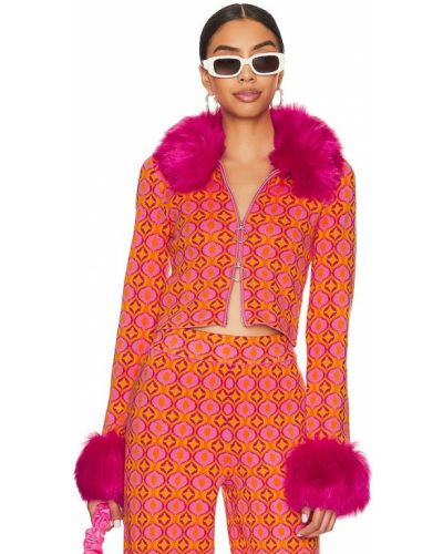 Suéter de cuero con cremallera de tejido jacquard Show Me Your Mumu rosa