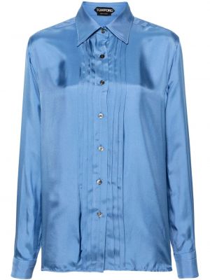 Satynowa koszula plisowana Tom Ford niebieska