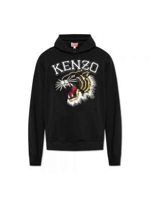 Bluza z kapturem w tygrysie prążki slim fit bawełniana Kenzo czarna