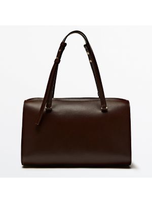 Кожаная сумка через плечо Massimo Dutti коричневая