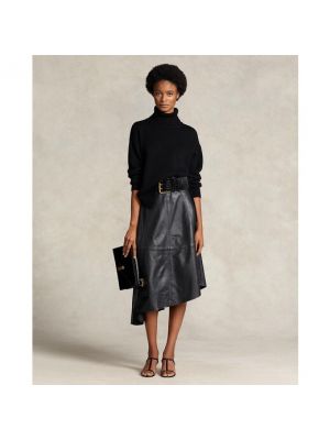 Falda midi de cuero de cuero asimétrica Polo Ralph Lauren negro