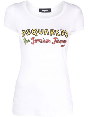 Bavlnené tričko s potlačou Dsquared2 biela