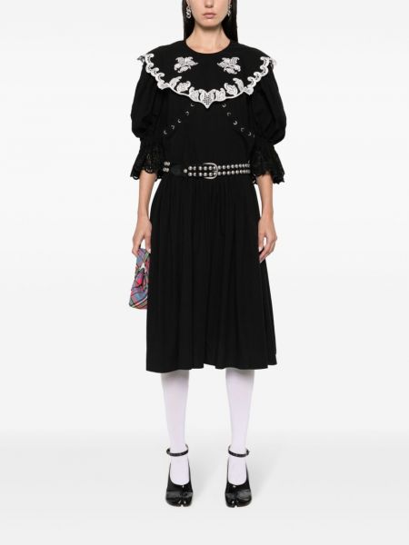 Květinové bavlněné šaty s výšivkou Chopova Lowena černé