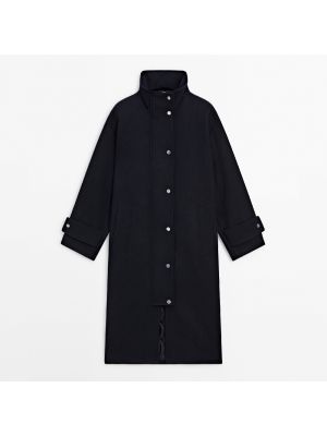 Пальто Massimo Dutti Long Wool With Quilted Lining, темно-синий