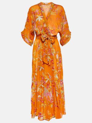 Robe mi-longue à fleurs Poupette St Barth orange