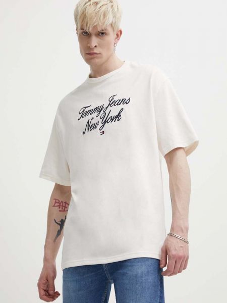 Koszulka bawełniana Tommy Jeans beżowa