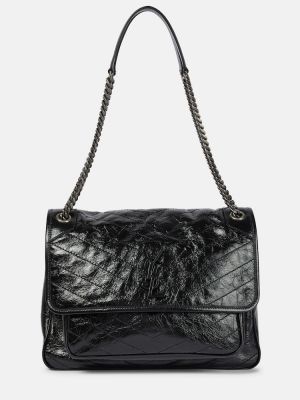 Sac bandoulière en cuir large Saint Laurent noir