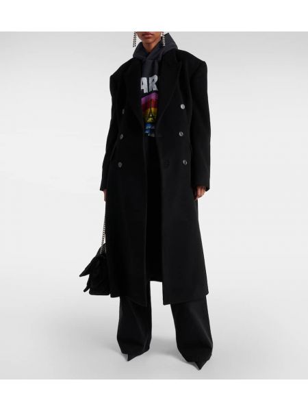 Kašmírový vlněný kabát Balenciaga černý