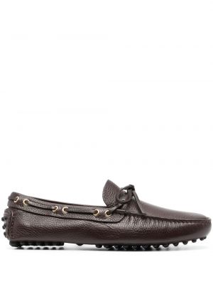 Pantofi loafer cu șireturi din piele din dantelă Car Shoe maro