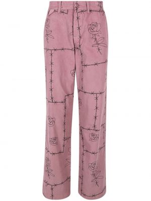 Pantaloni cu picior drept de catifea cord cu imagine Honor The Gift roz